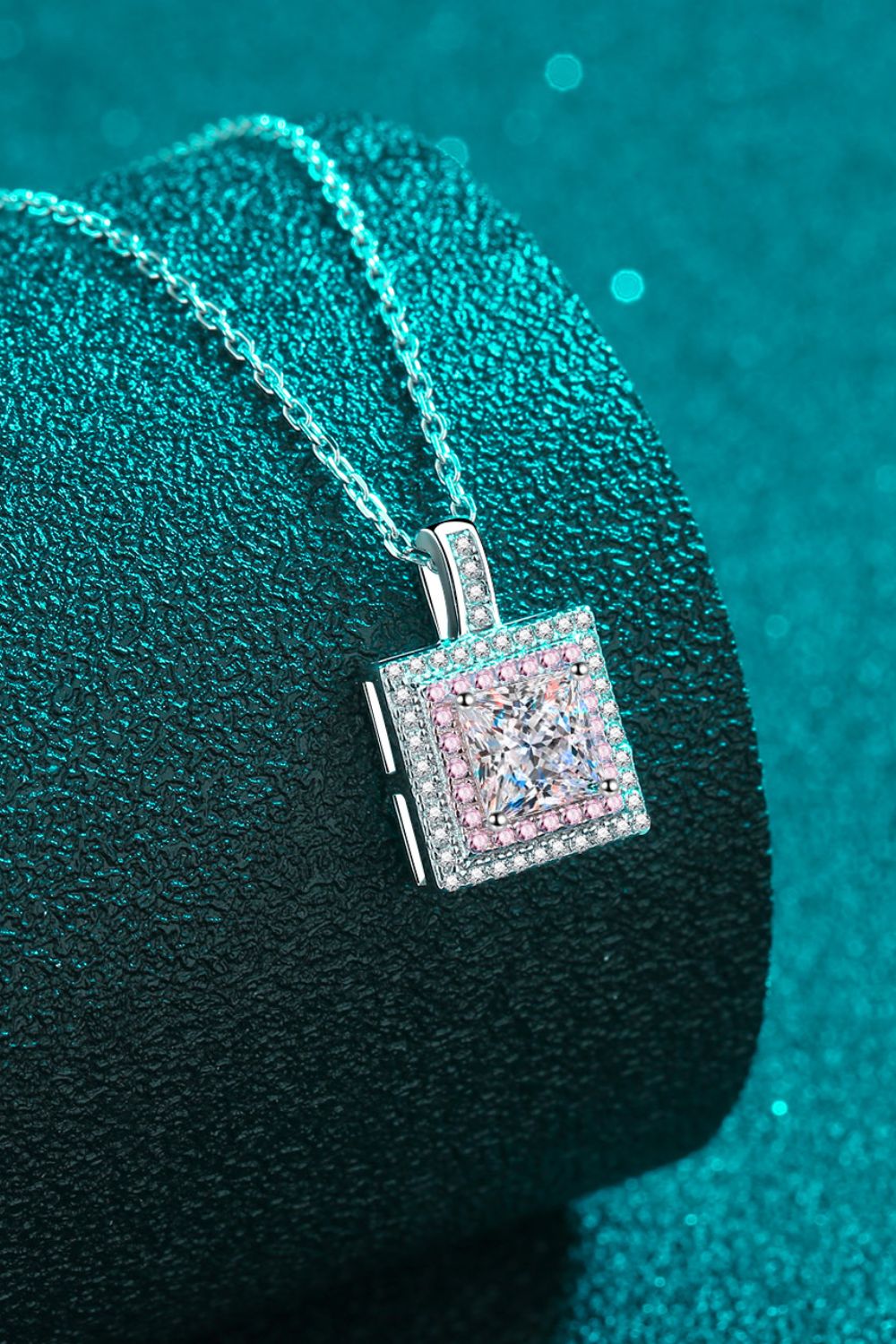 1 Carat Moissanite Square Pendant Chain Necklace - alternate necklace view