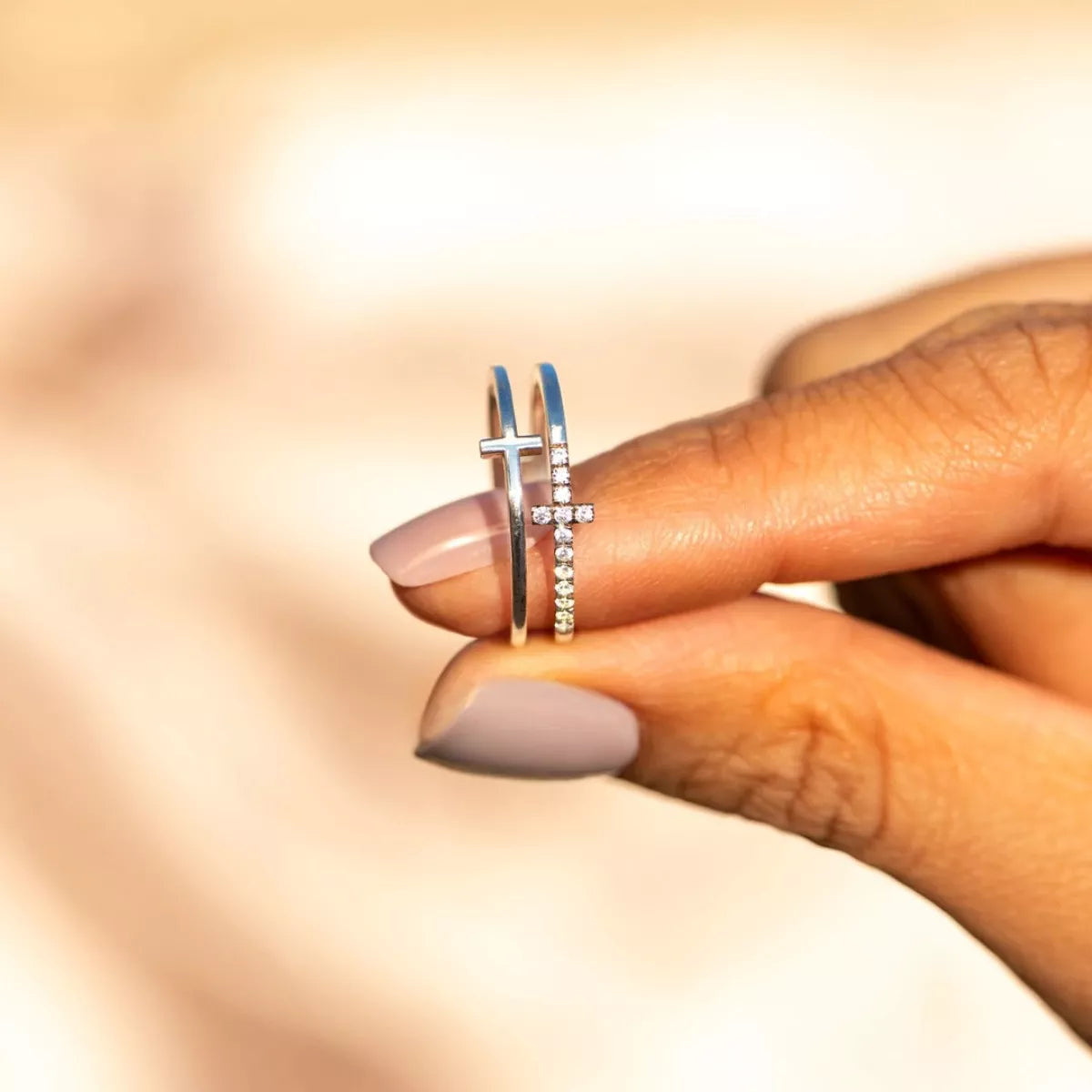 Double Band Cross Ring in Silver - women's band ring
