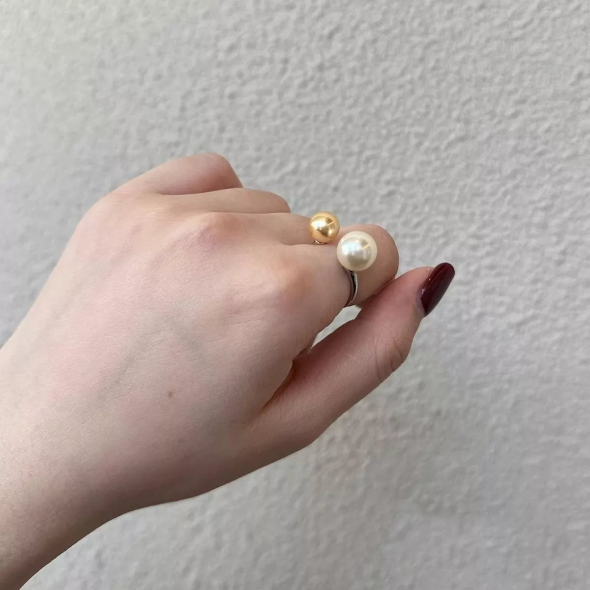 Double Pearl Open Ring - alternate ring view