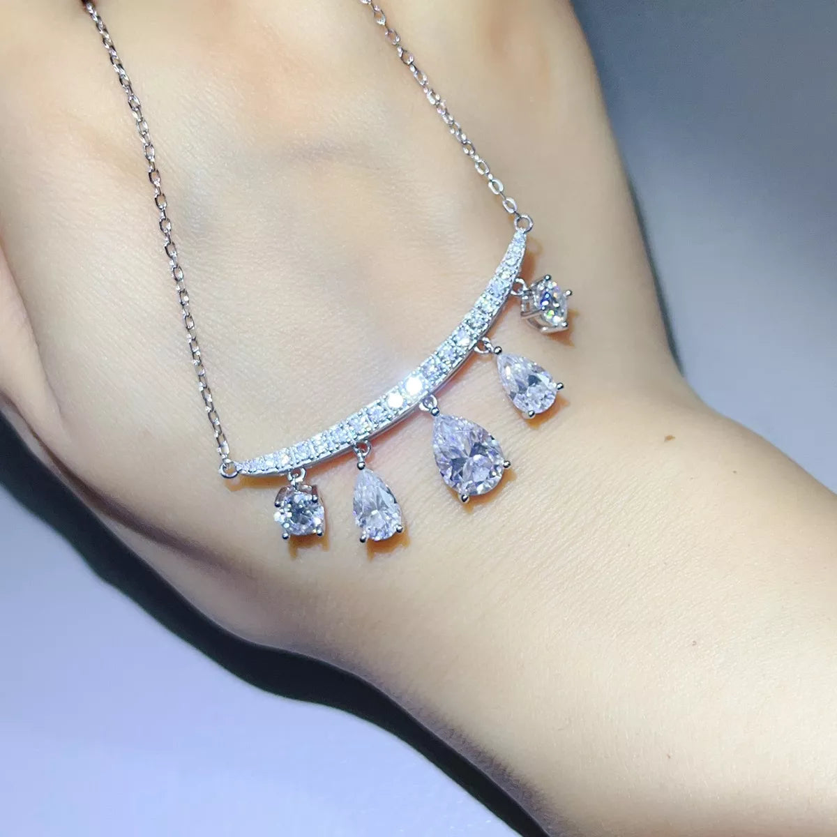 6 Carat Sterling Silver Moissanite Teardrop Necklace - alternate necklace view