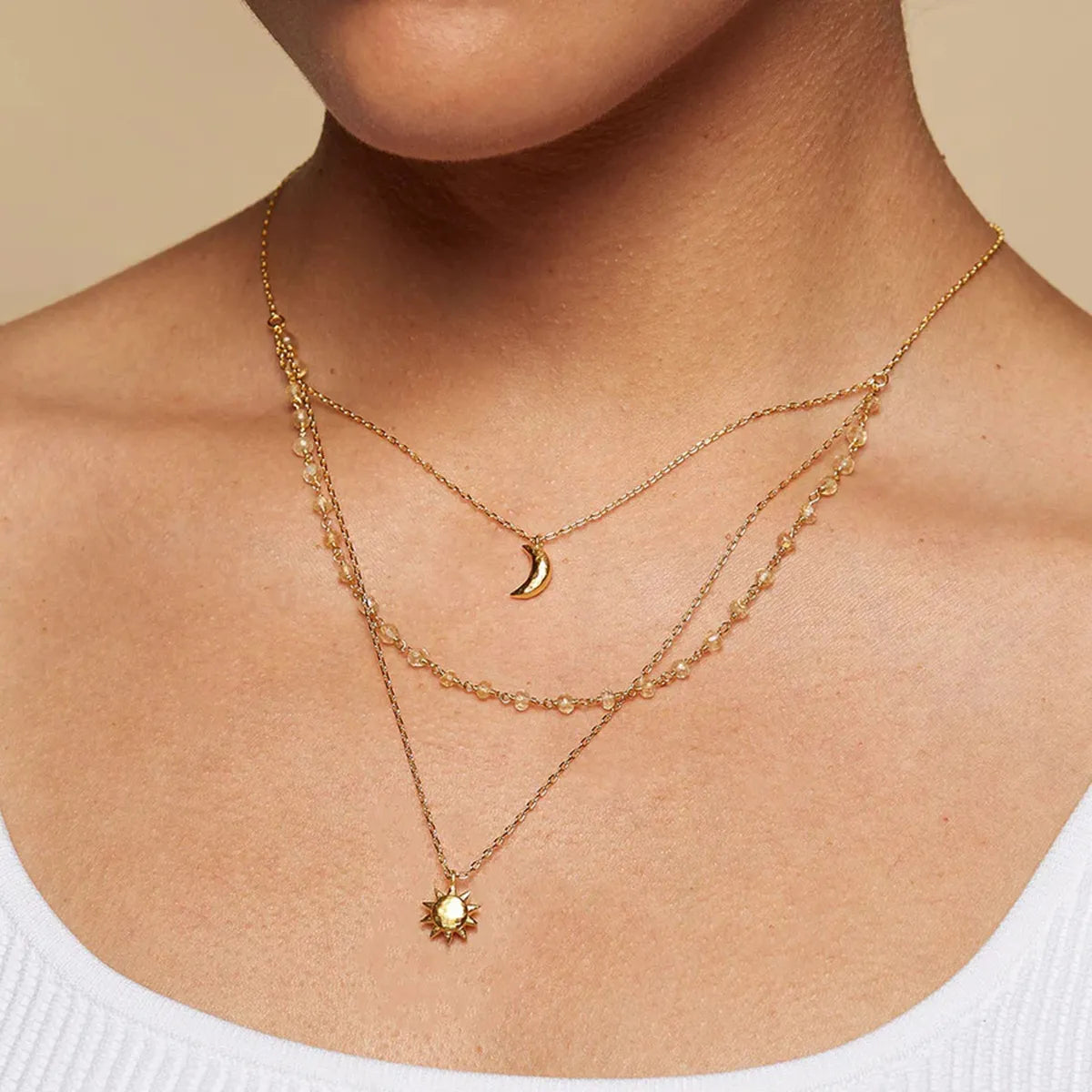 18K Gold-Plated Layered Moon Sun Pendant Necklace - alternate necklace view