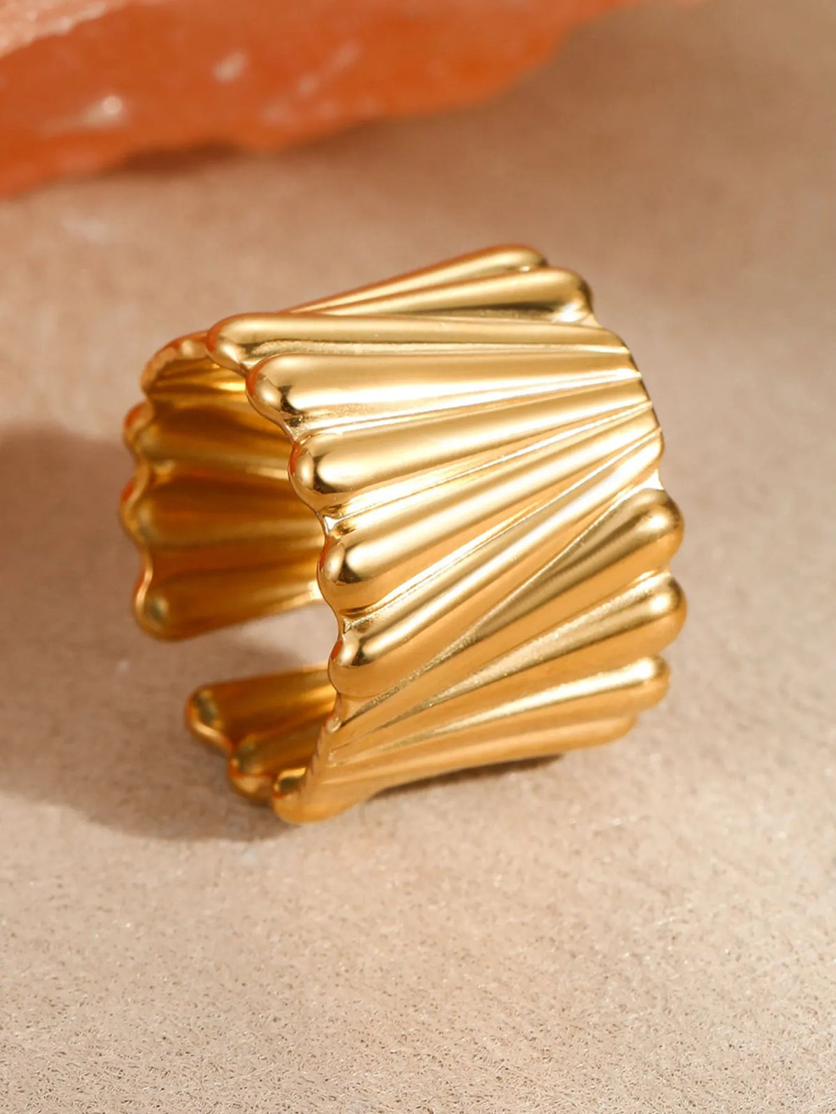 18K Gold-Plated Wide Band Statement Ring - alternate ring view