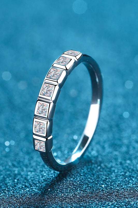 Moissanite Rhodium-Plated Half-Eternity Ring in Silver - women's ring
