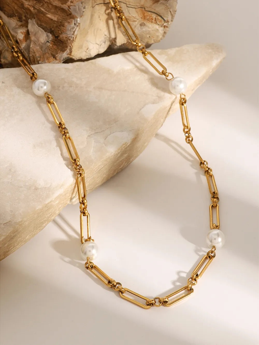 Stainless Steel Pearl Chain Necklace - alternate necklace view