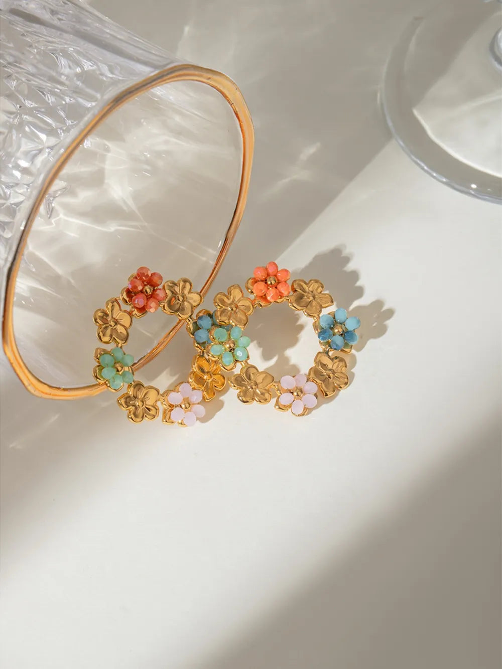 Synthetic Crystal Stainless Steel Flower Earrings - alternate earring view