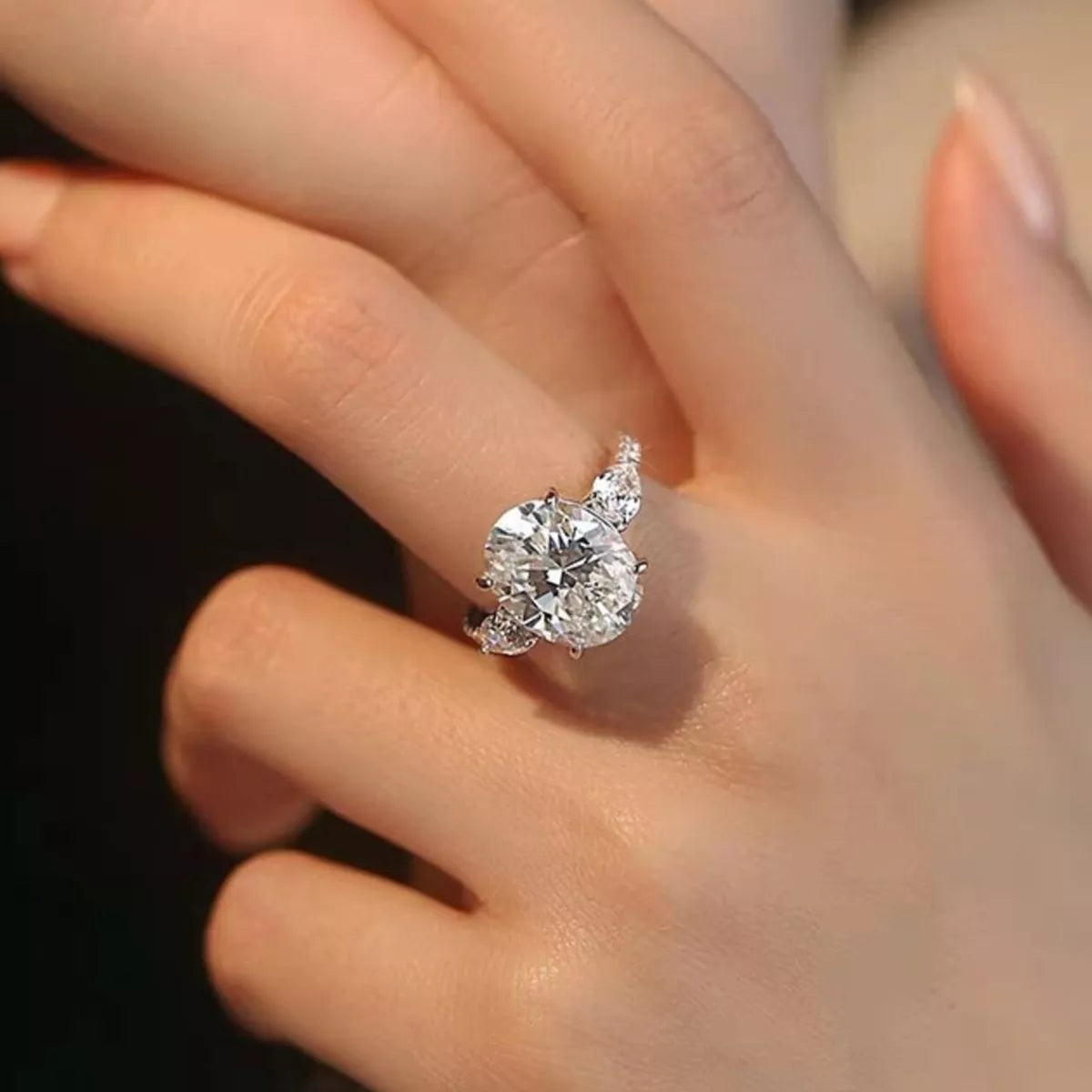 2 Carat Sterling Silver Moissanite Oval Ring in Silver - women's ring