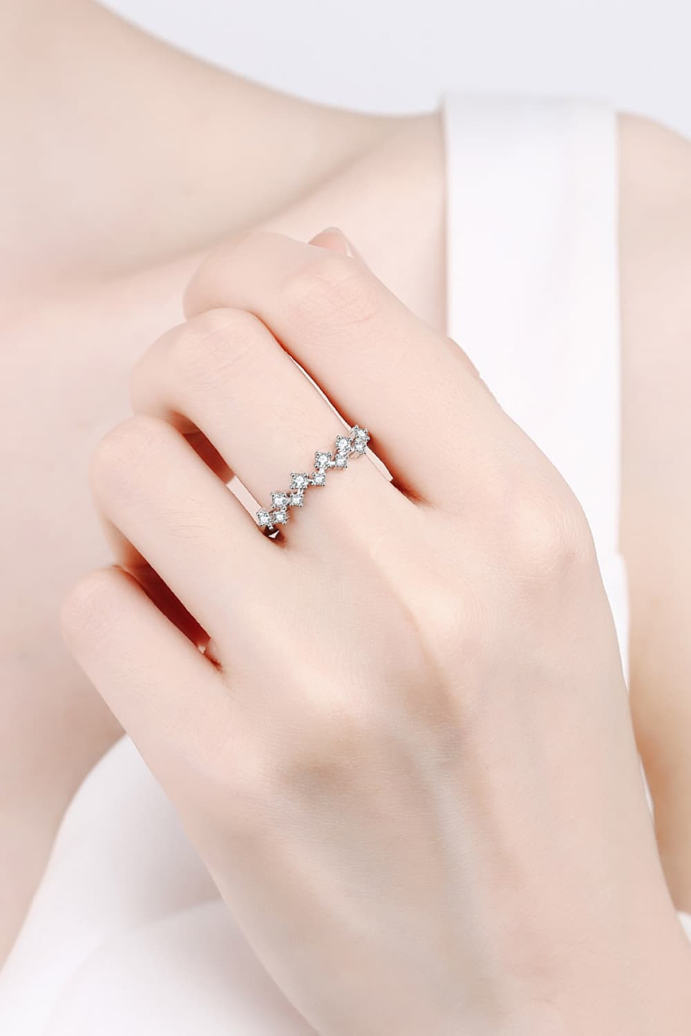 Moissanite Rhodium-Plated Half-Eternity Ring in Silver - women's ring