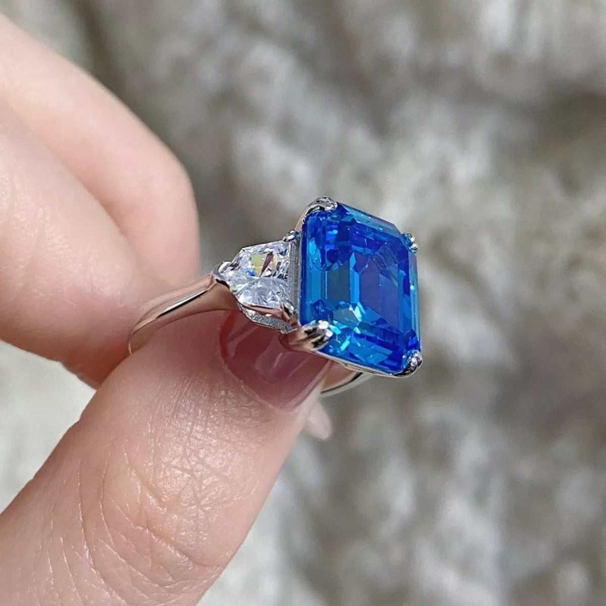 Sterling Silver Zircon Square Ring - alternate ring view