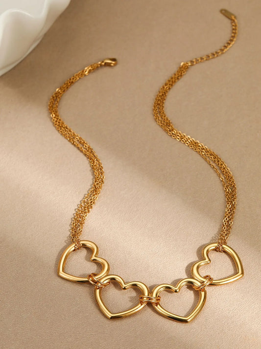 18K Gold-Plated Stainless Steel Heart Necklace - alternate necklace view