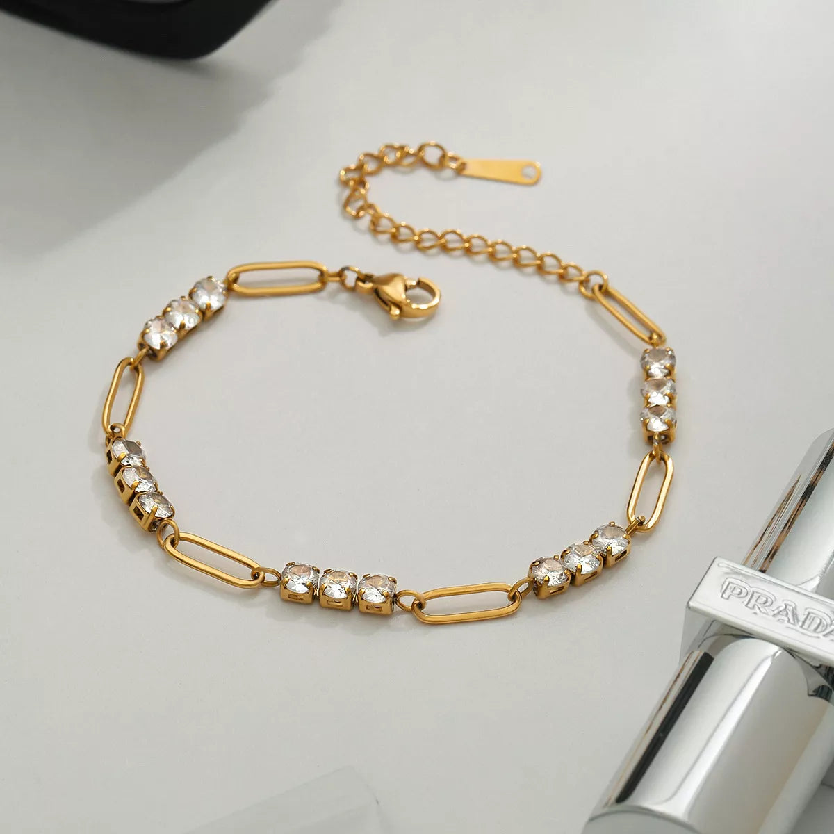 18K Gold-Plated Stainless Steel Rhinestone Chain Bracelet - alternate jewelry view