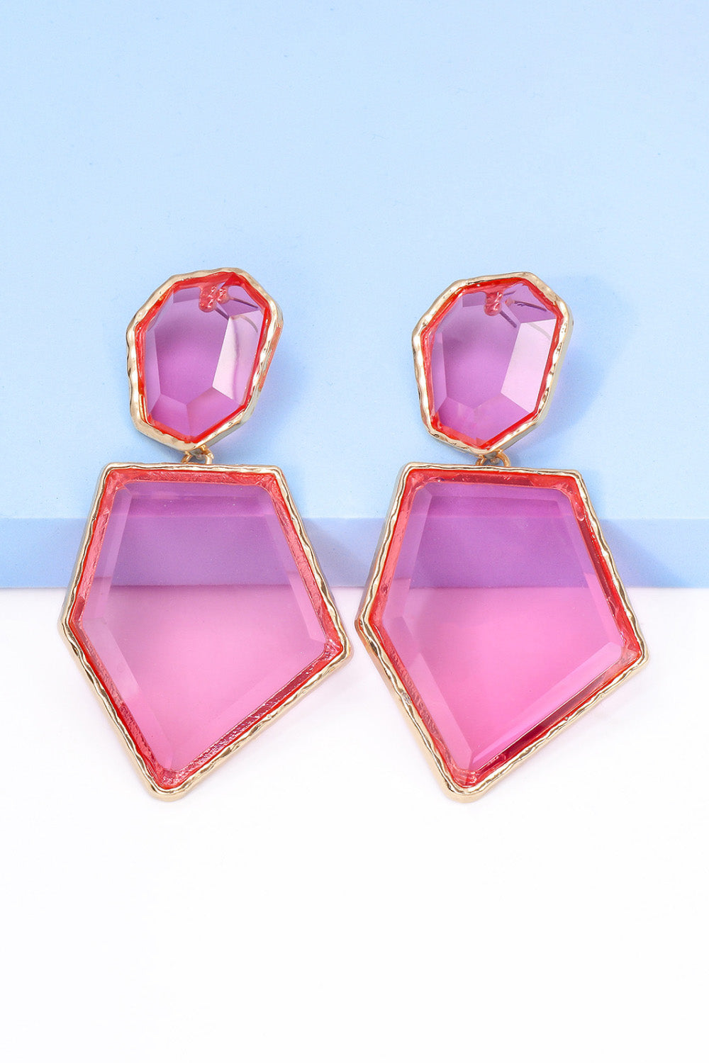 Geometric Shape Zinc Alloy Frame Resin Dangle Earrings in Pink - women's dangle earrings