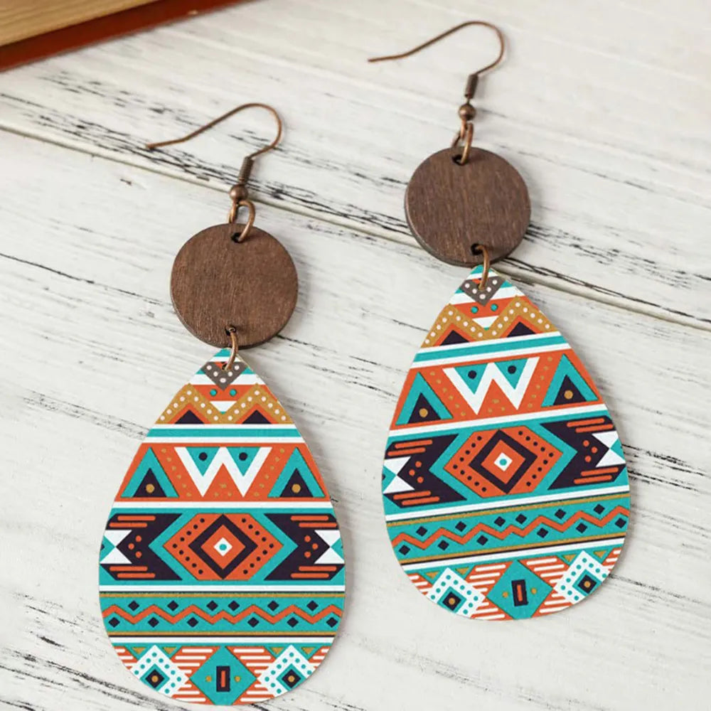 Geometric Wooden Teardrop Earrings - alternate earring view