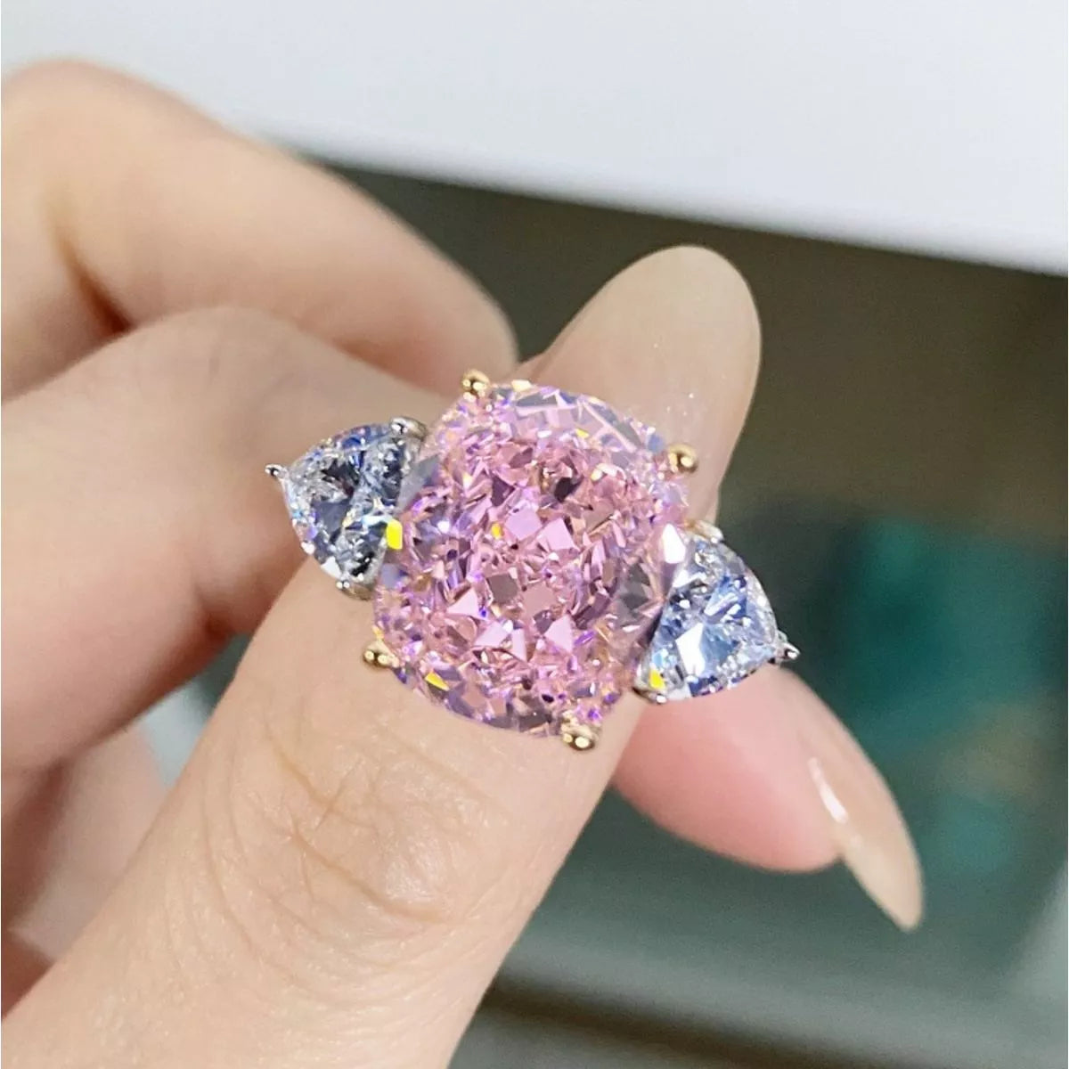 Sterling Silver Zircon Geometric Ring in Blush Pink - women's ring