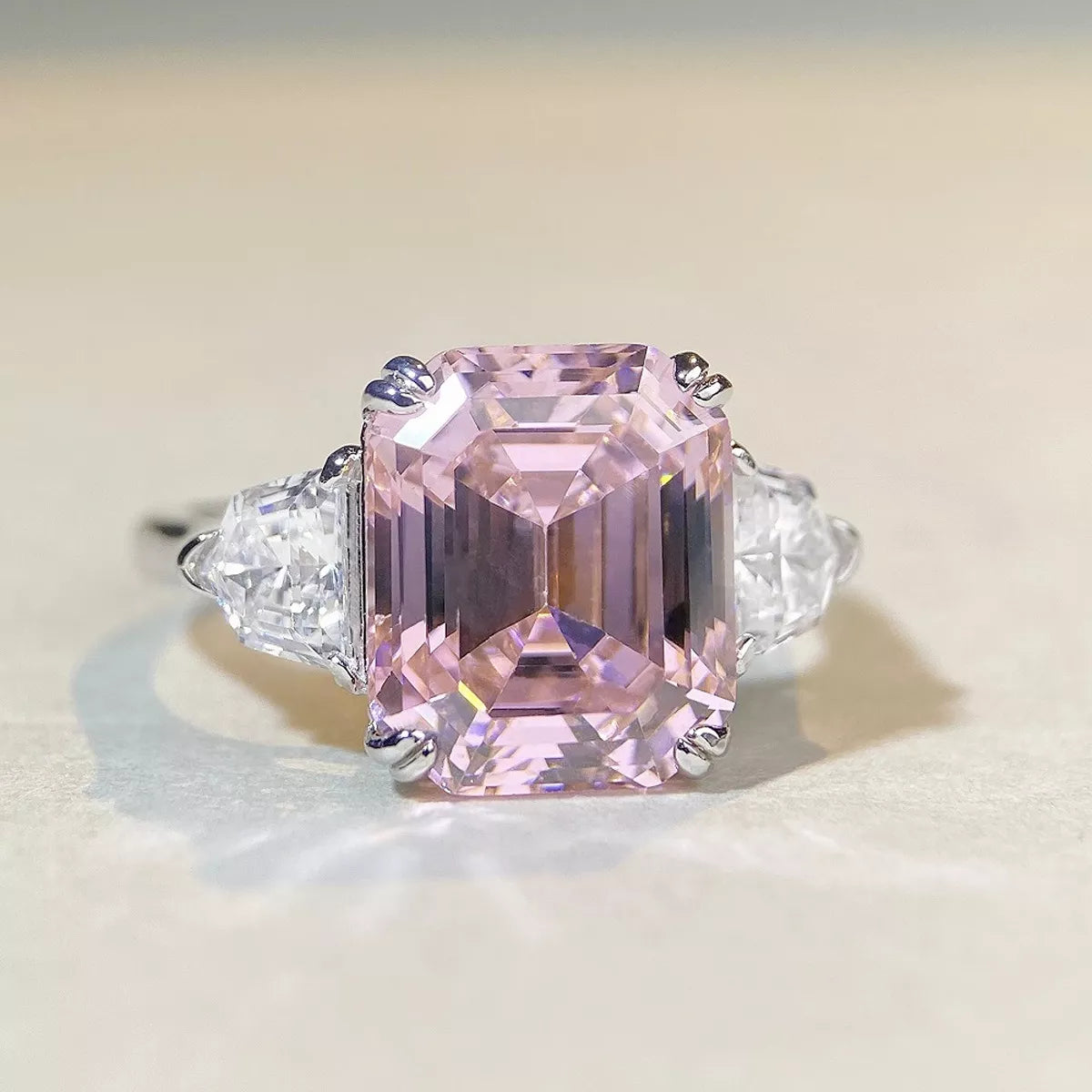 Sterling Silver Zircon Geometric Ring - alternate ring view