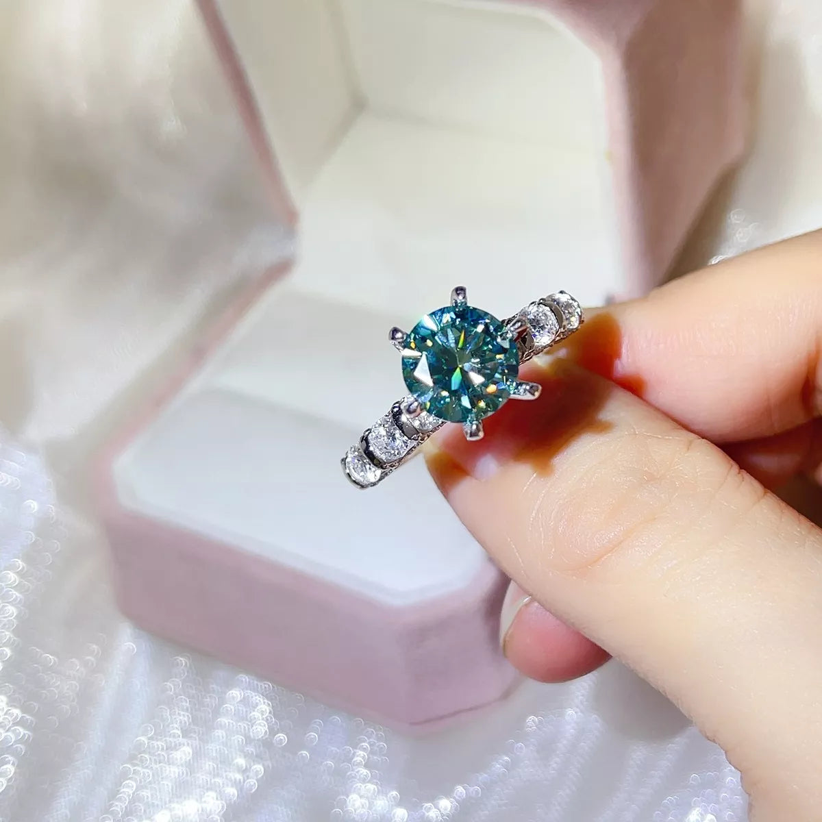 3 Carat Sterling Silver Moissanite Ring in Turquoise - women's ring