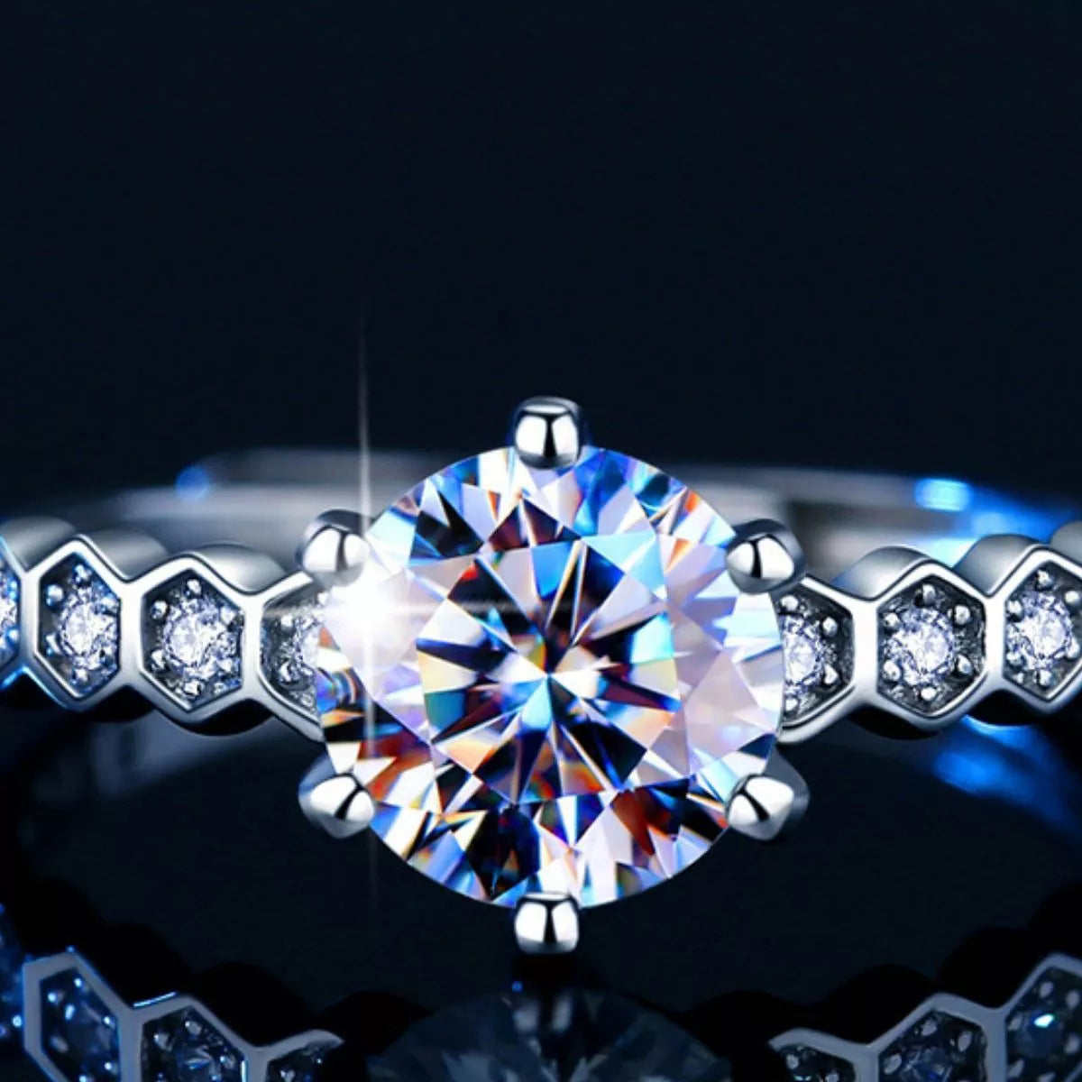 1 Carat Moissanite Sterling Silver Ring - alternate ring view