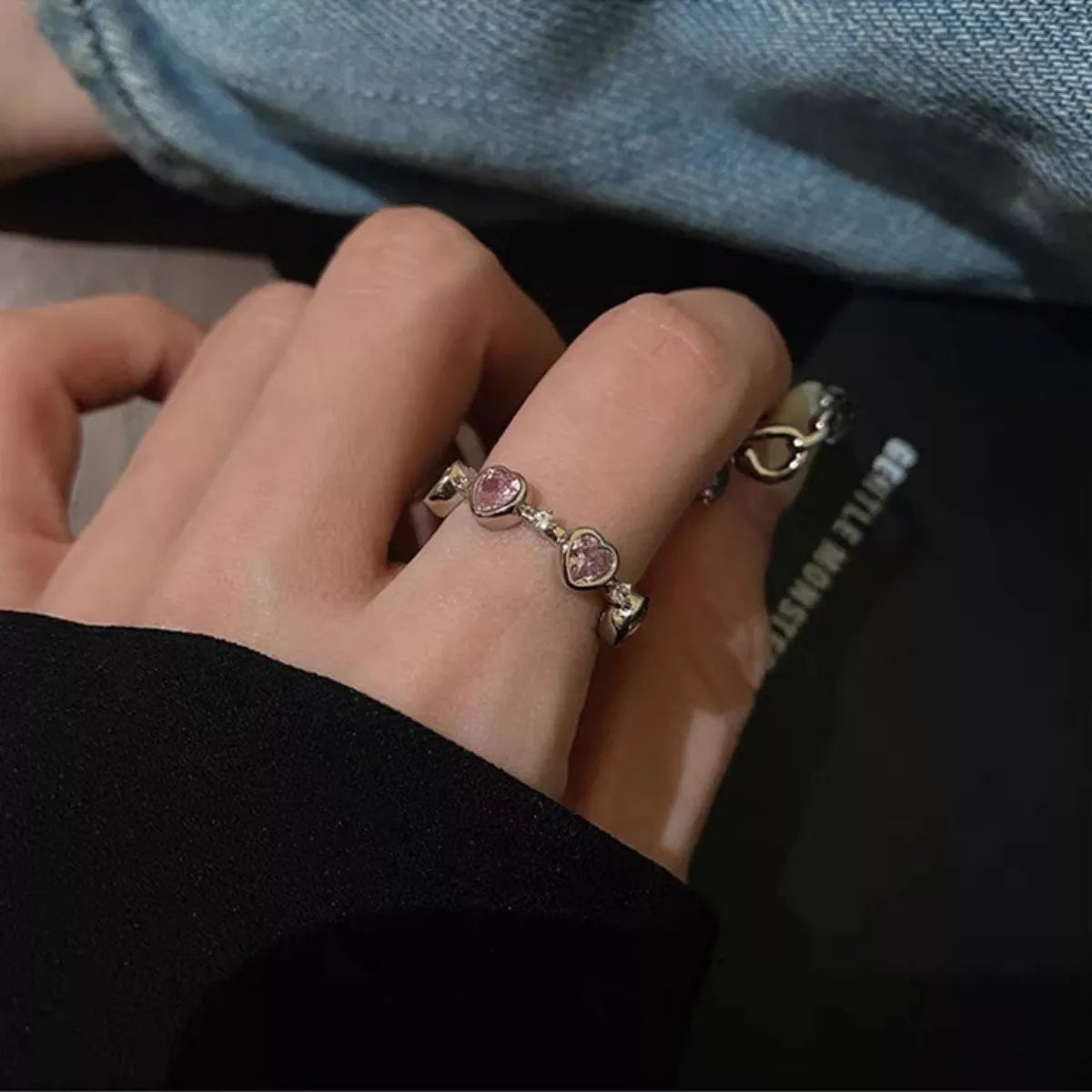 Sterling Silver Zircon Heart Ring - alternate ring view