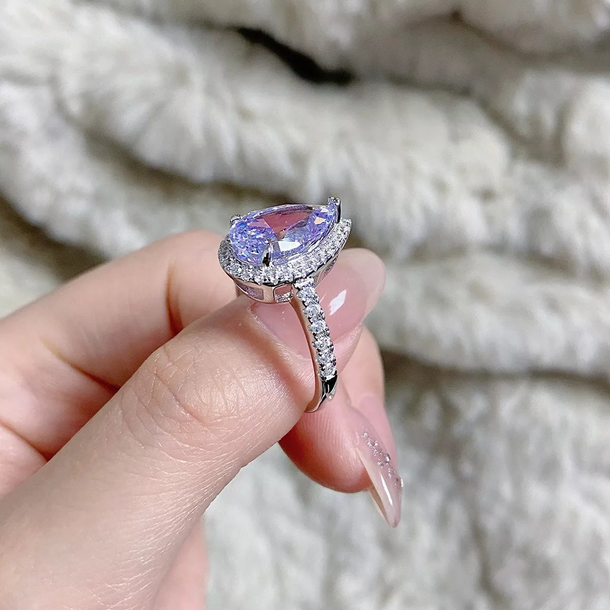Sterling Silver Zircon Teardrop Ring - alternate ring view
