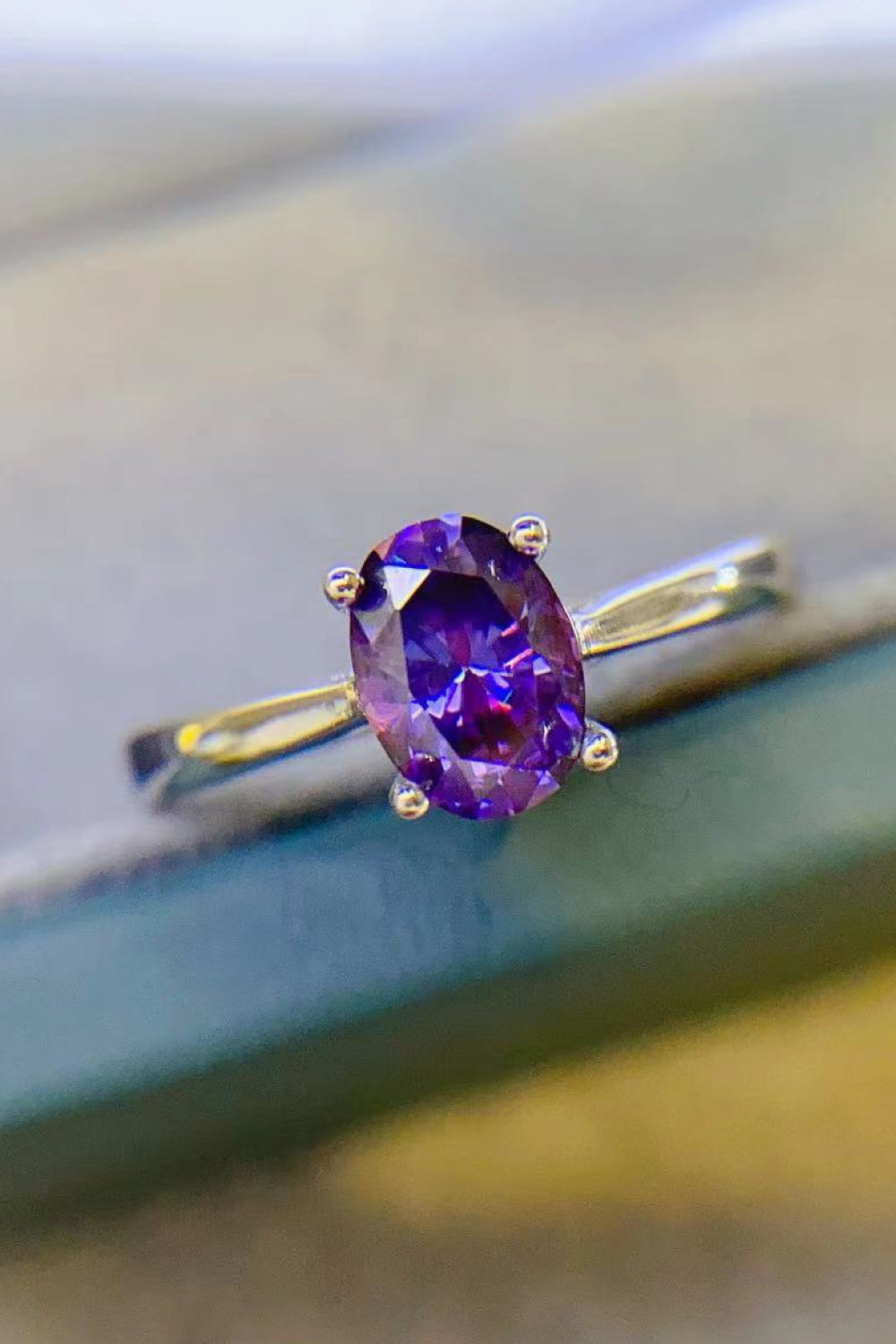 1 Carat Moissanite 4-Prong Solitaire Ring in Purple - women's solitaire ring