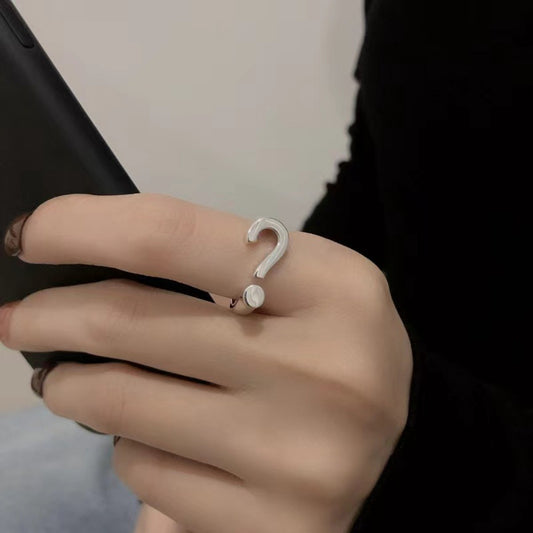 Question Mark Adjustable Open Ring in Silver - women's open ring