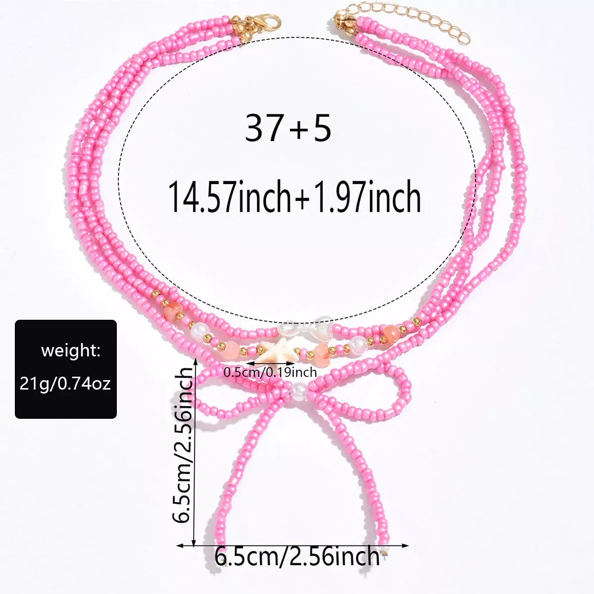 Beaded Three-Layered Necklace with Bow and Starfish Charms - alternate necklace view