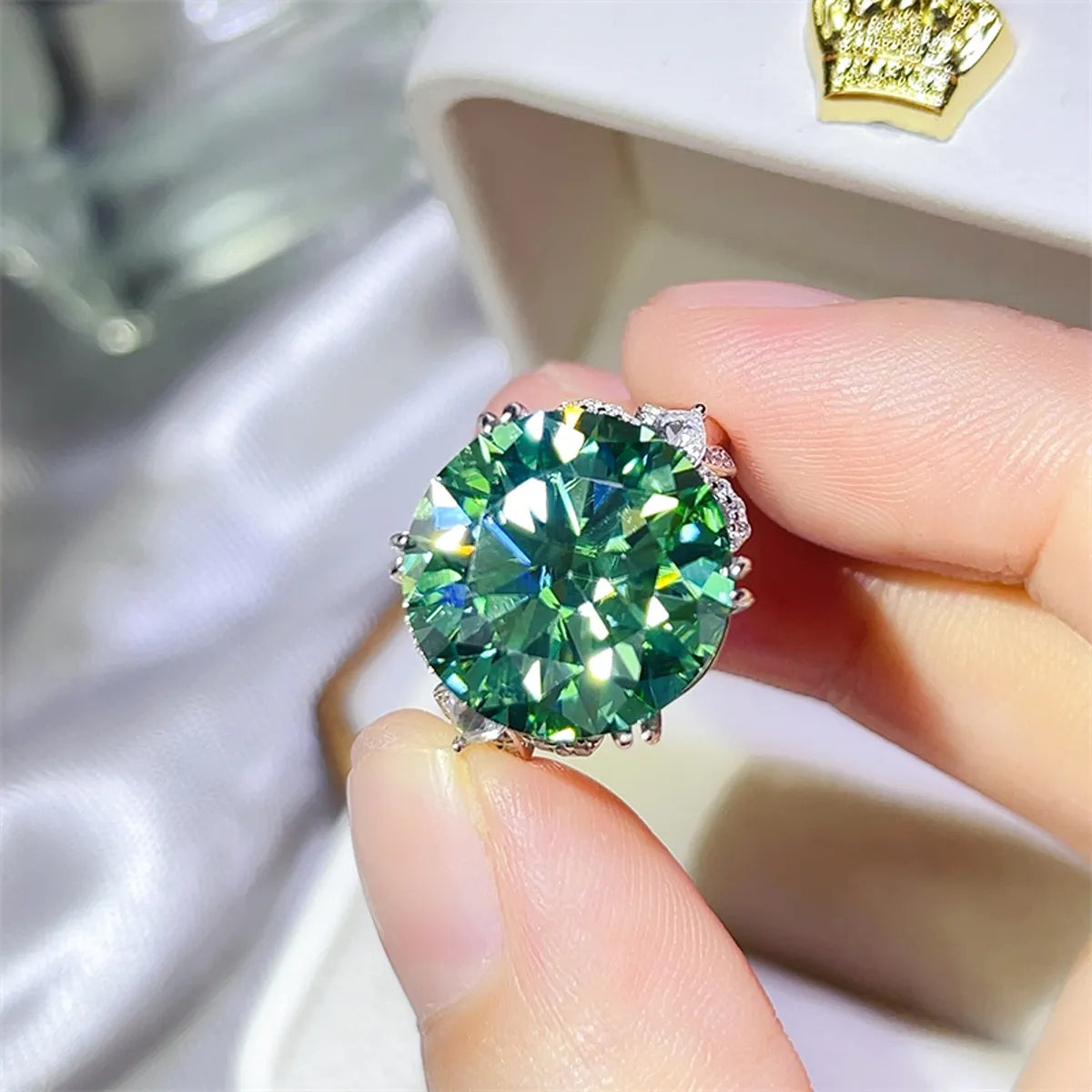 10 Carat Moissanite Sterling Silver Ring in Green - women's ring