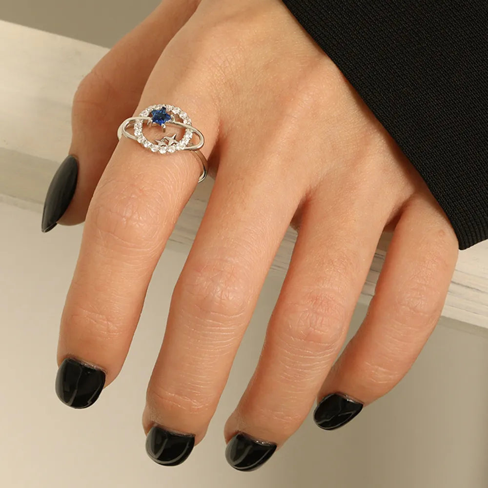 Planet Shape Inlaid Zircon Sterling Silver Ring in Silver - women's ring