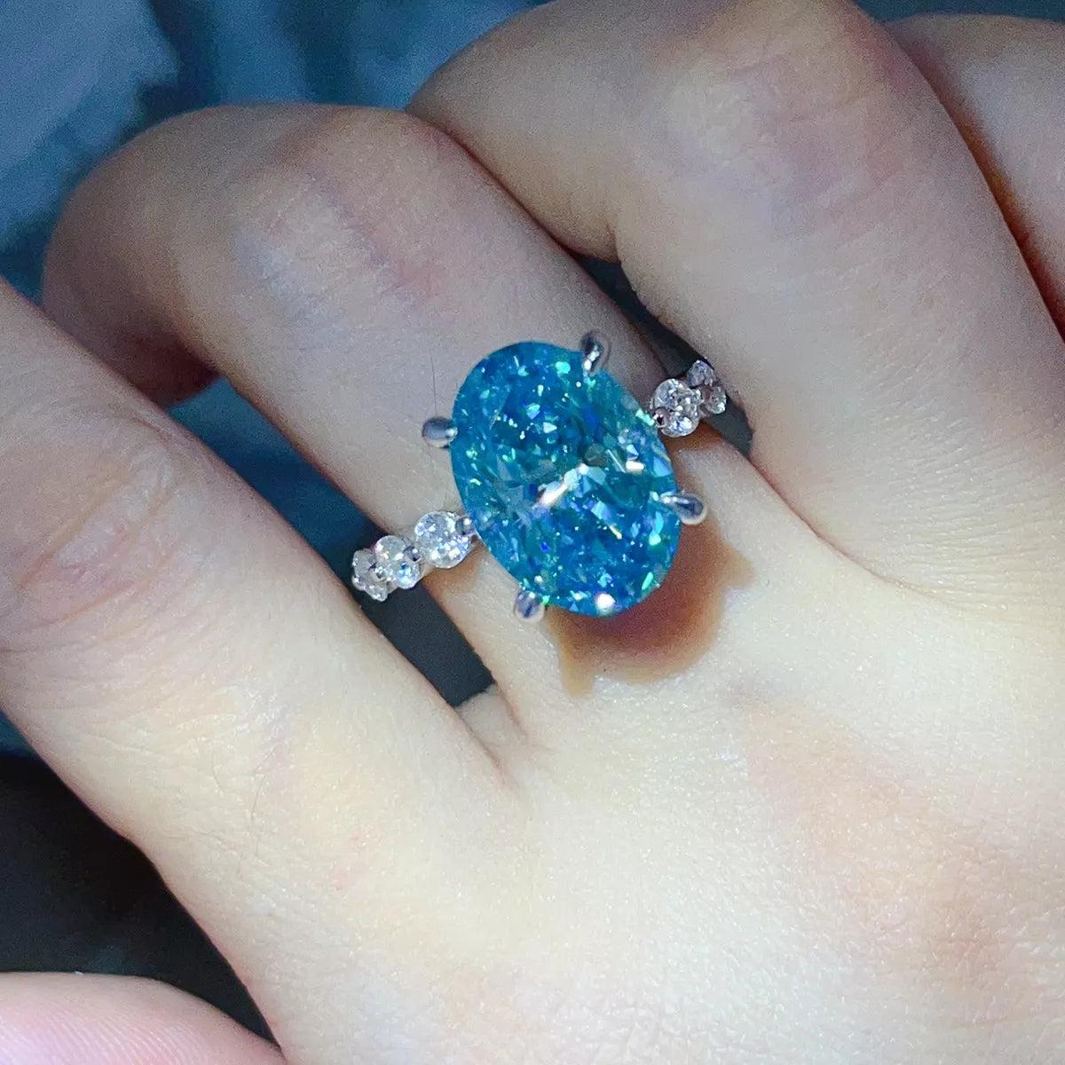 10 Carat Sterling Silver Moissanite Oval Ring in Cerulean - women's ring