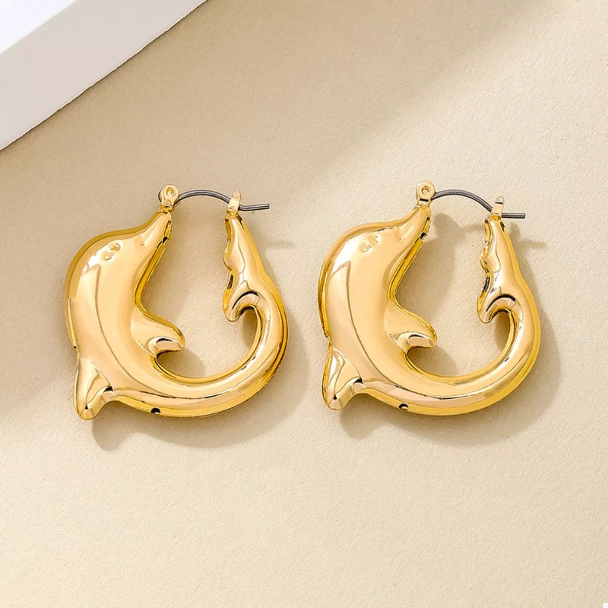 18K Gold-Plated Dolphin Hoop Earrings - alternate earring view