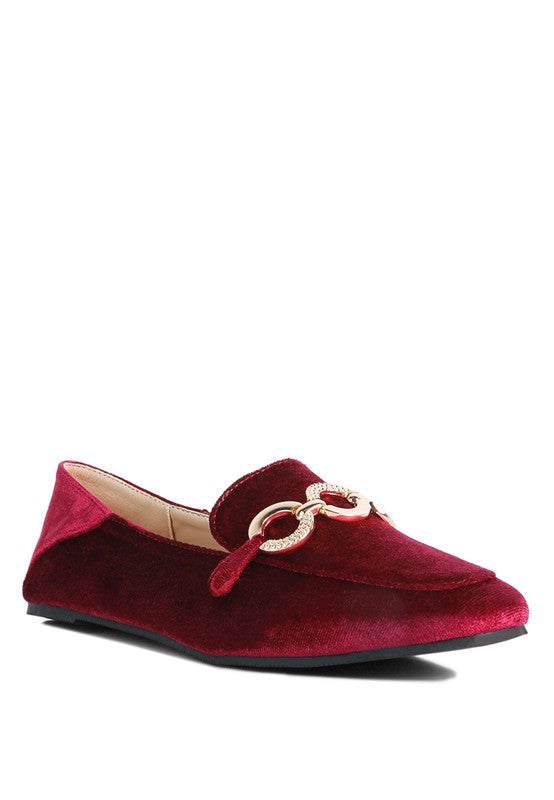 Velvet Almond Toe Buckle Flats