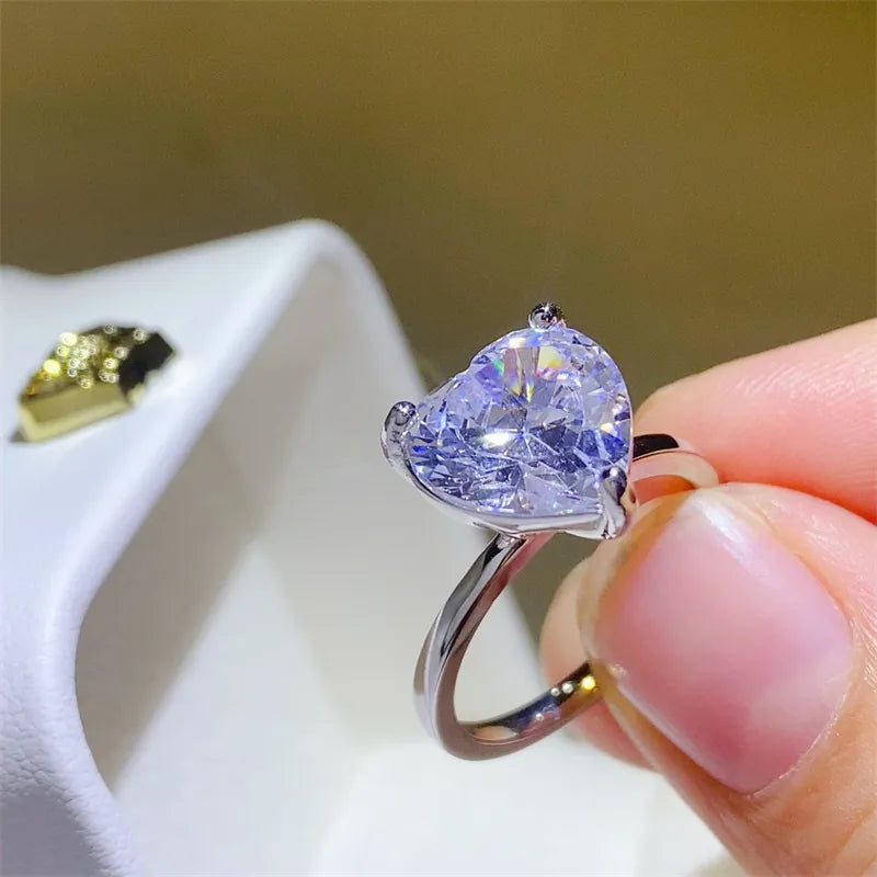 5 Carat Sterling Silver Moissanite Heart Shape Ring in Silver - women's ring