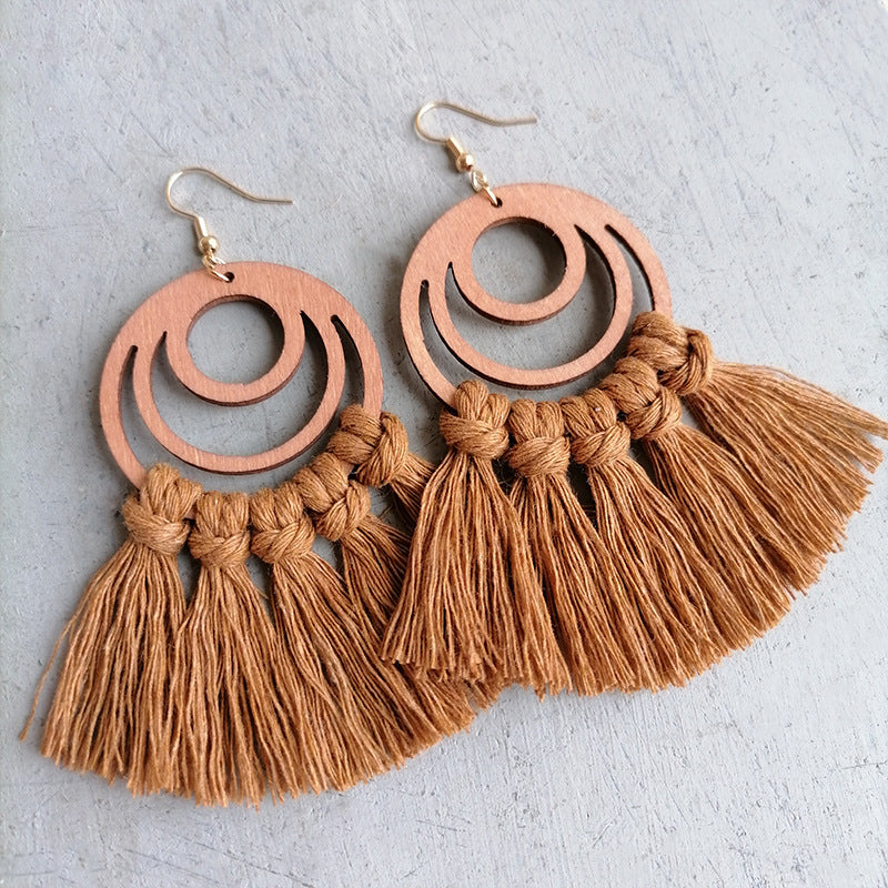 Tassel Detail Geometric Earrings in Ivory - women's earrings