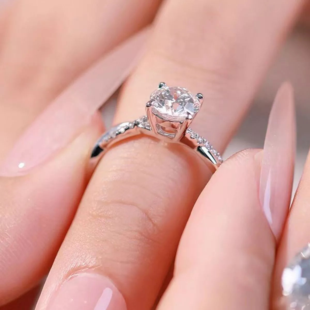 1 Carat Moissanite Sterling Silver Ring - alternate ring view