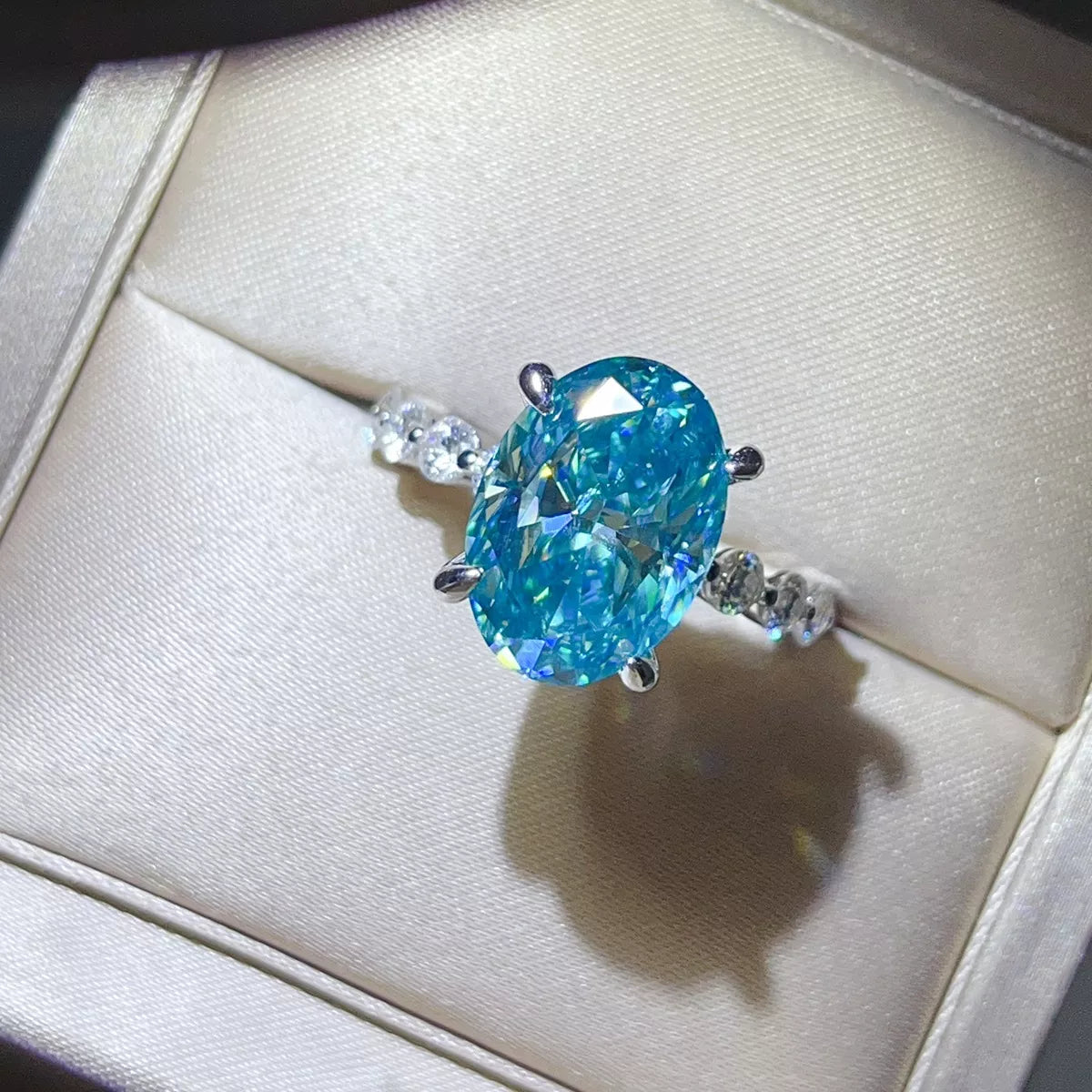 10 Carat Sterling Silver Moissanite Oval Ring in Cerulean - women's ring