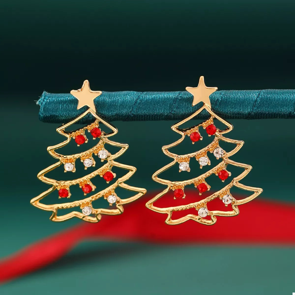 18K Gold-Plated Christmas Tree Earrings - alternate earring view