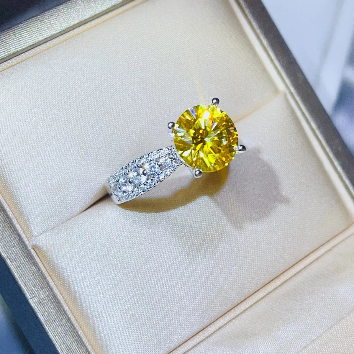 3 Carat Moissanite Sterling Silver Ring in Yellow - women's ring