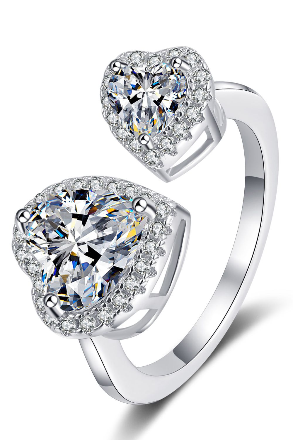 Heart-Shape Moissanite Open Ring in Silver - women's open ring