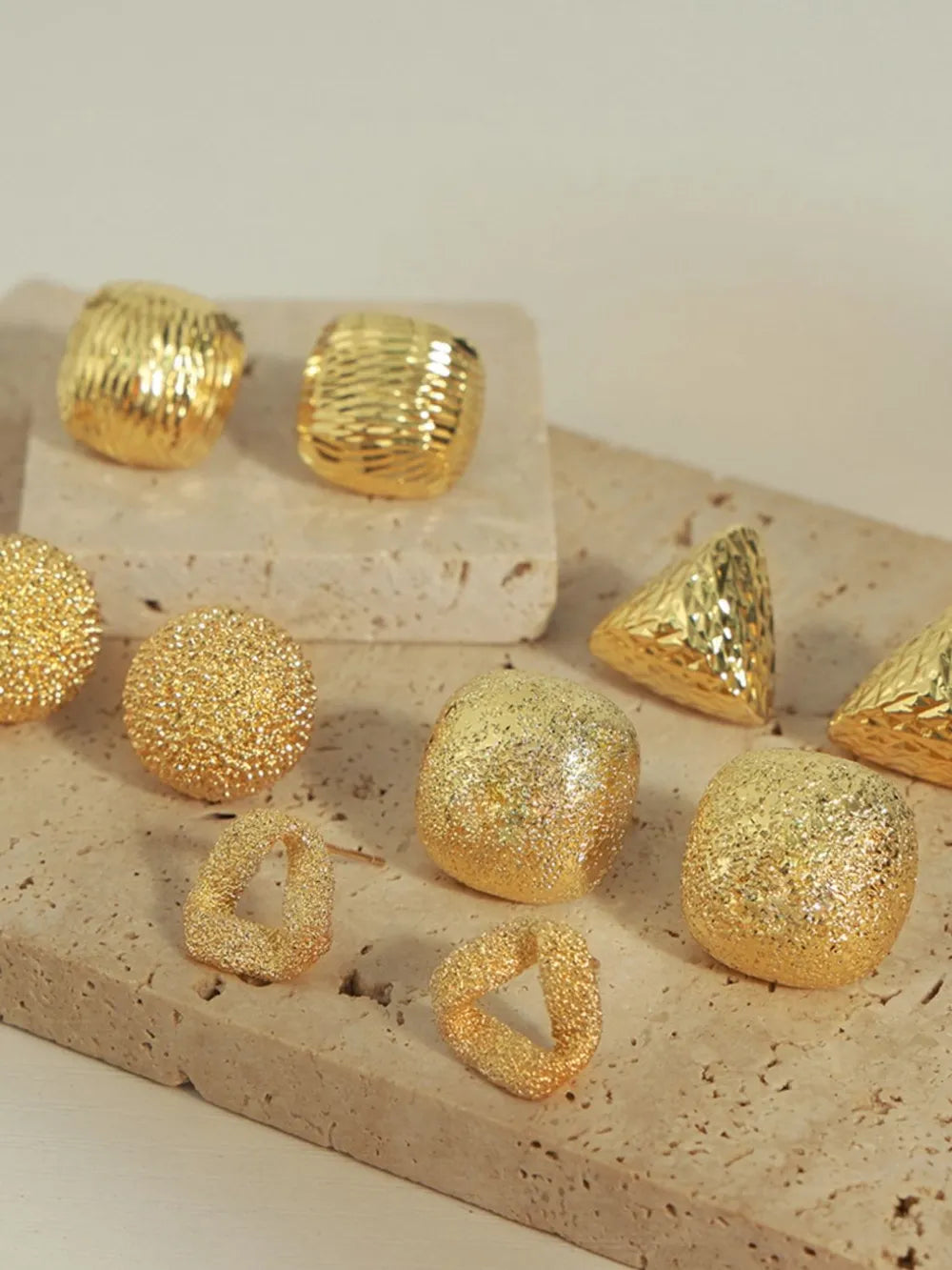 Gold-Plated Geometric Stud Earrings in Style A - women's stud earrings