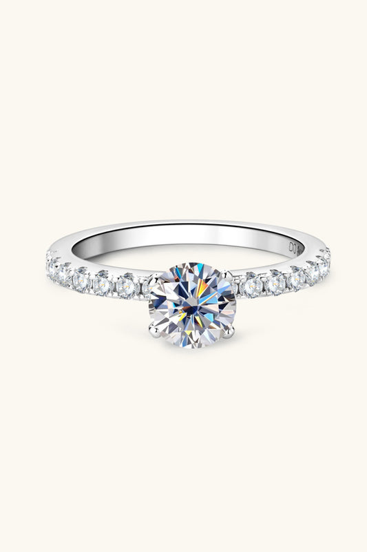 Moissanite Platinum-Plated Side Stone Ring in Silver - women's side-stone ring