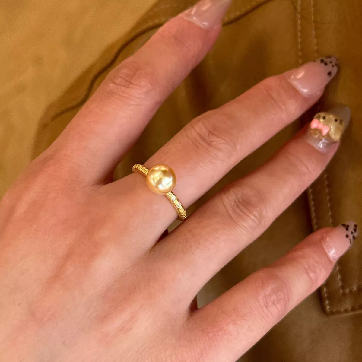 18K Gold-Plated Pearl Ring - alternate ring view