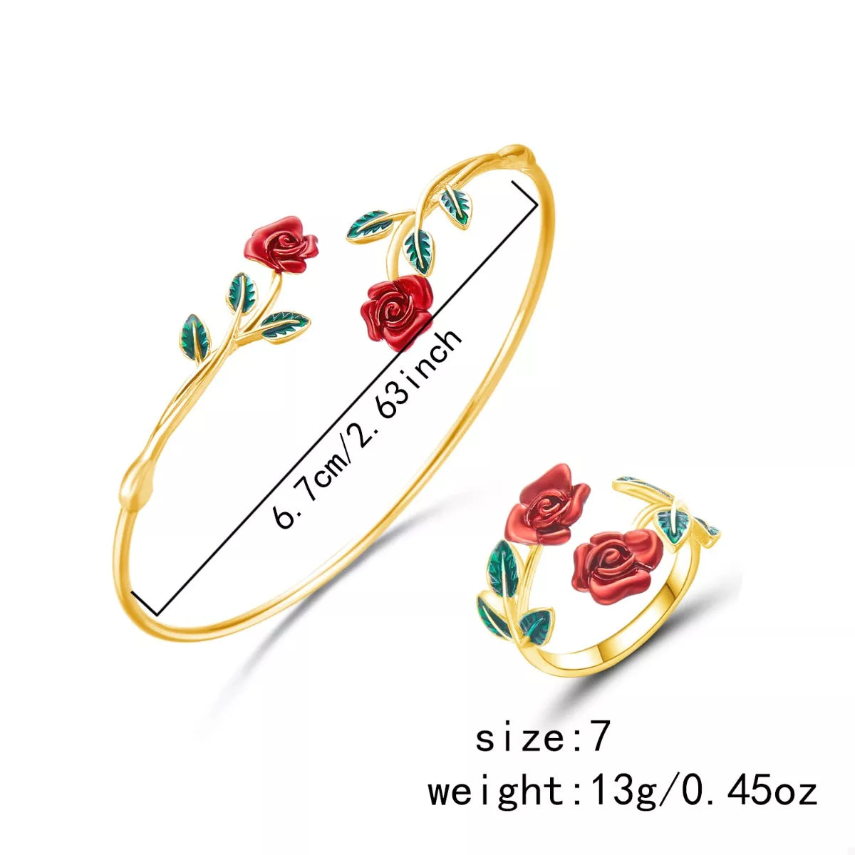 Rose Bypass Ring and Bracelet Set - alternate jewelry view