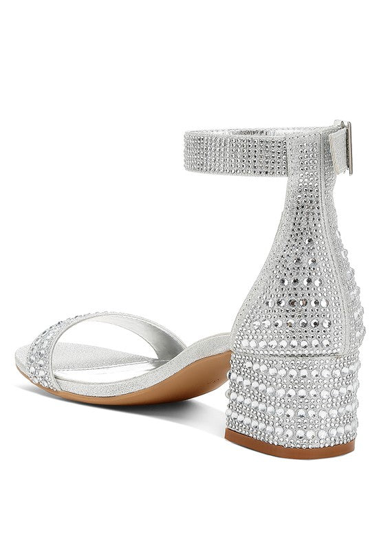 Rhinestones Low Block Sandals