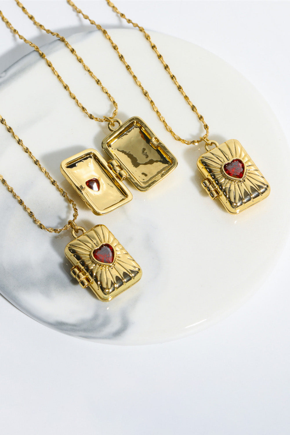 Heart Zircon Box Pendant Copper Necklace in Gold - women's pendant necklace
