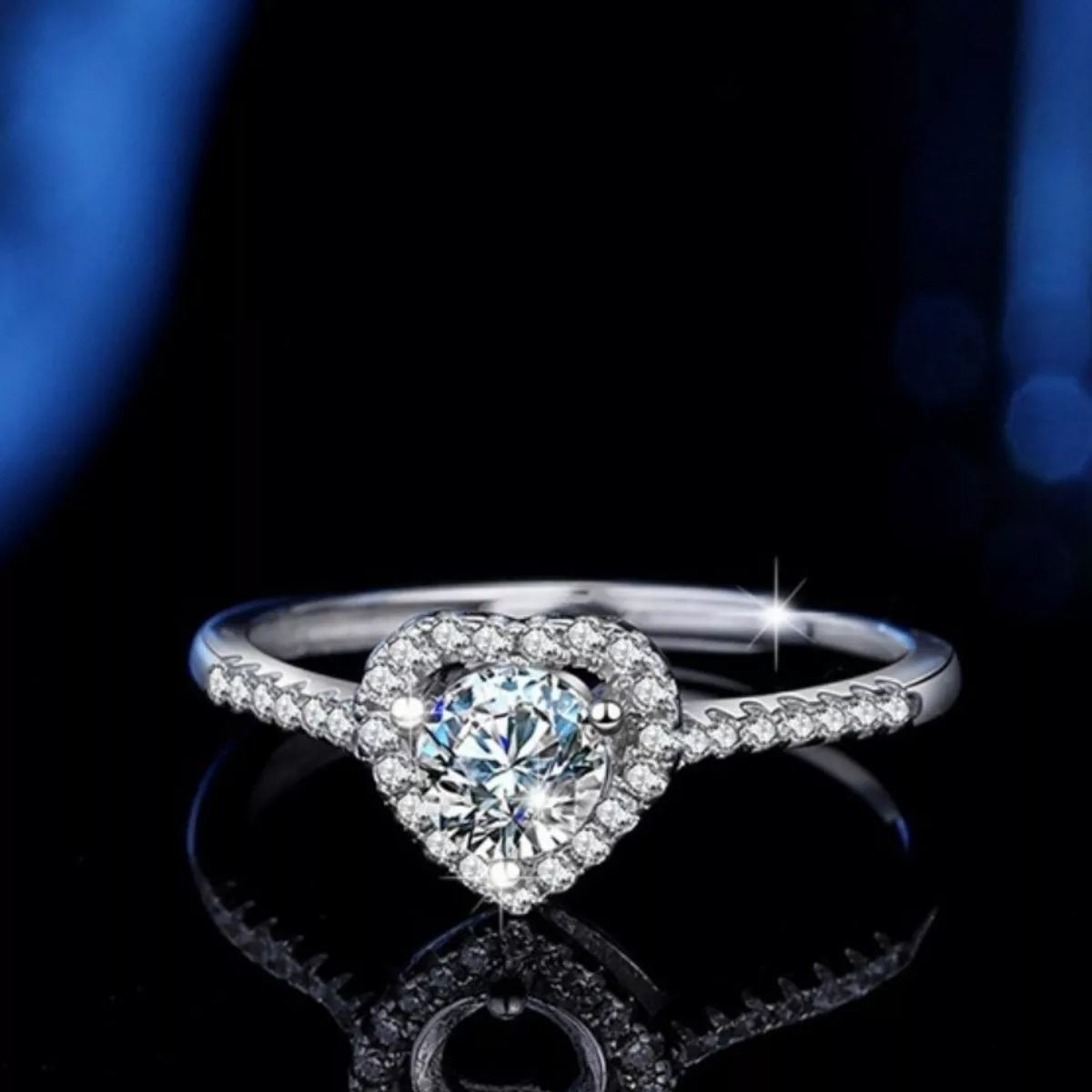 1 Carat Moissanite Sterling Silver Heart Ring - alternate ring view