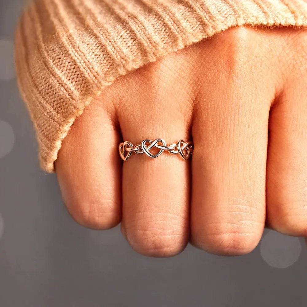 Knotted Hearts Sterling Silver Open Ring in Silver - women's open ring