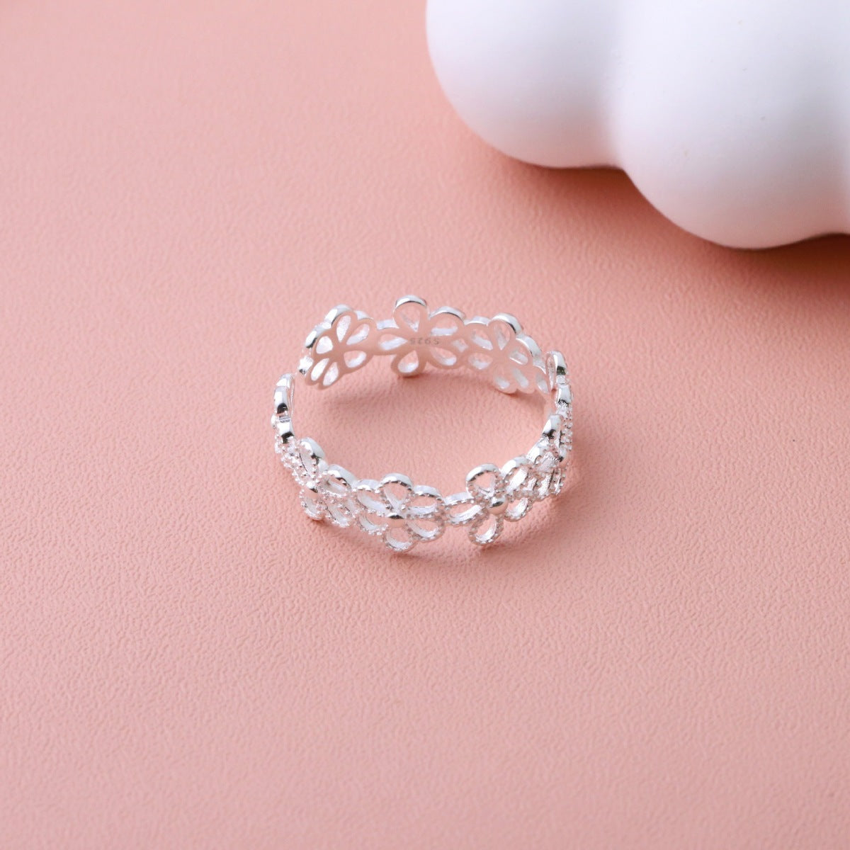 Floral Adjustable Open Ring - alternate ring view