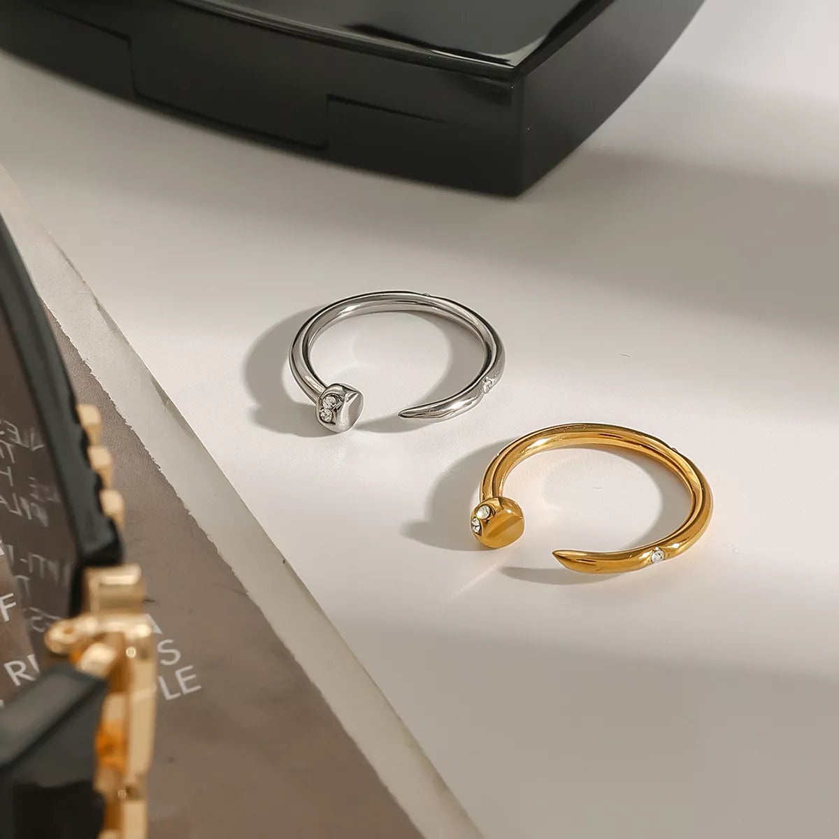 Stainless Steel Zircon Open Ring in Silver - women's open ring