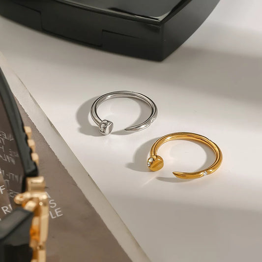 Stainless Steel Zircon Open Ring in Silver - women's open ring