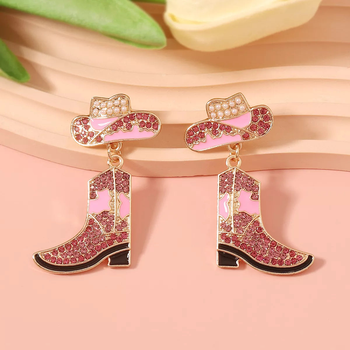 Rhinestone Boot Dangle Earrings - alternate earring view