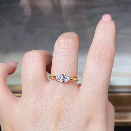 Sterling Silver Marquise-Cut Ring in Gold - women's ring